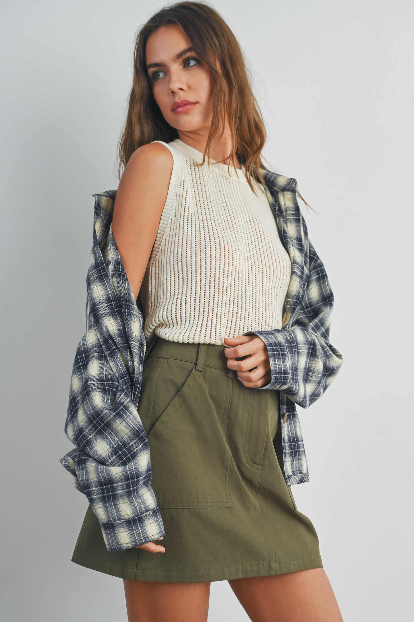 BUTTERMELON - Plaid Long-Sleeve Shirt Jacket - BMJ7328