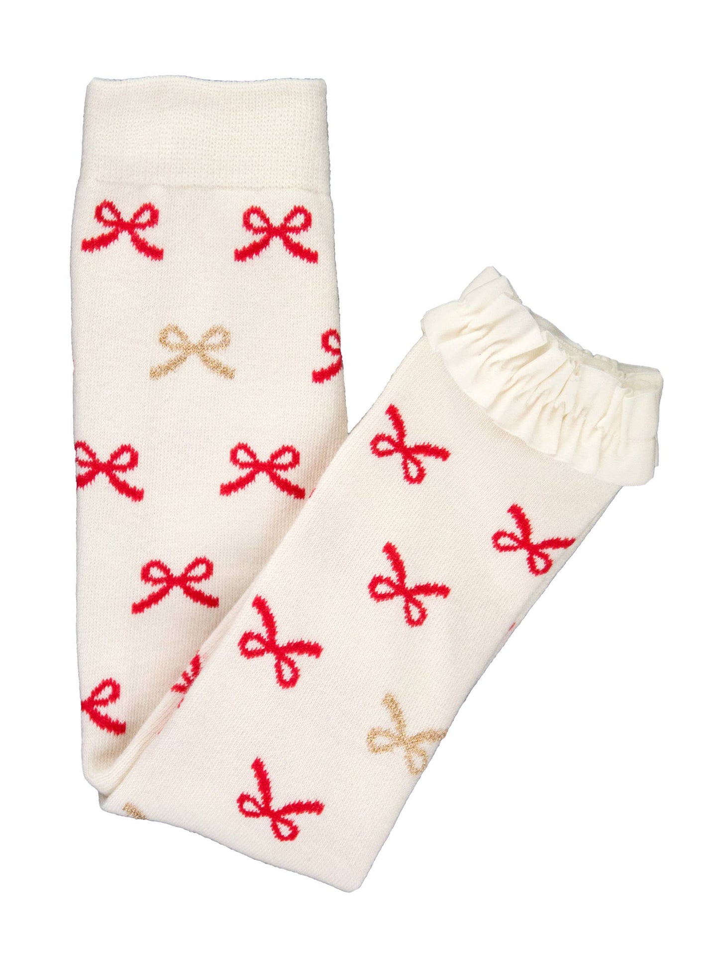 RuffleButts + RuggedButts - Girls Red Sparkle Bow Ribbon Patterned Footless Ruffle Tights