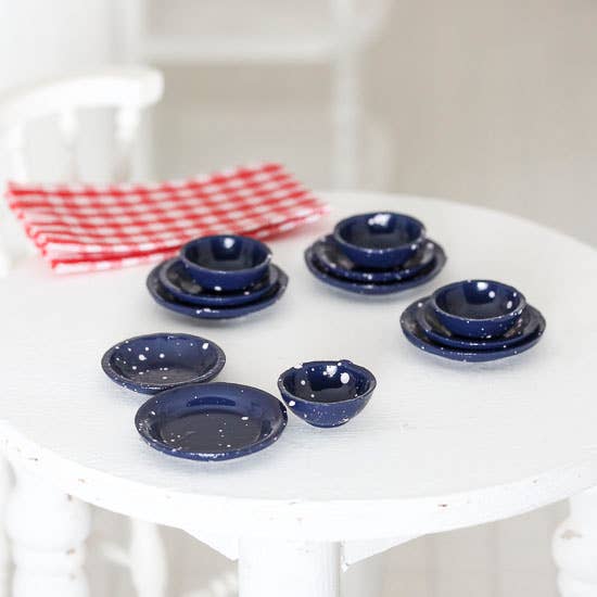 Factory Direct Craft - Dollhouse Miniature Blue Enamelware Plate Set