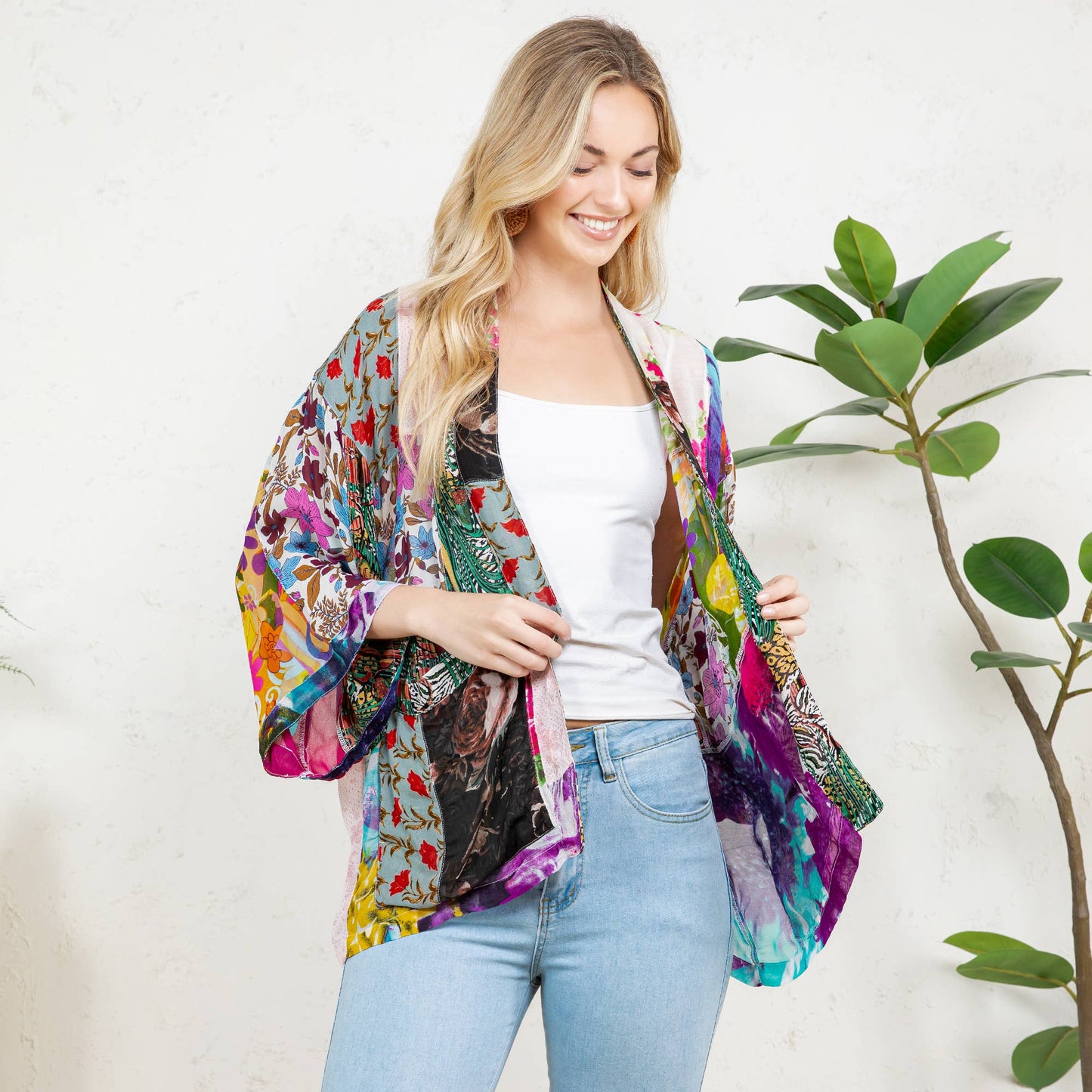 Young Threads - Kimono Top In Overdyed Mix N Match Patches - in 7 Color ways