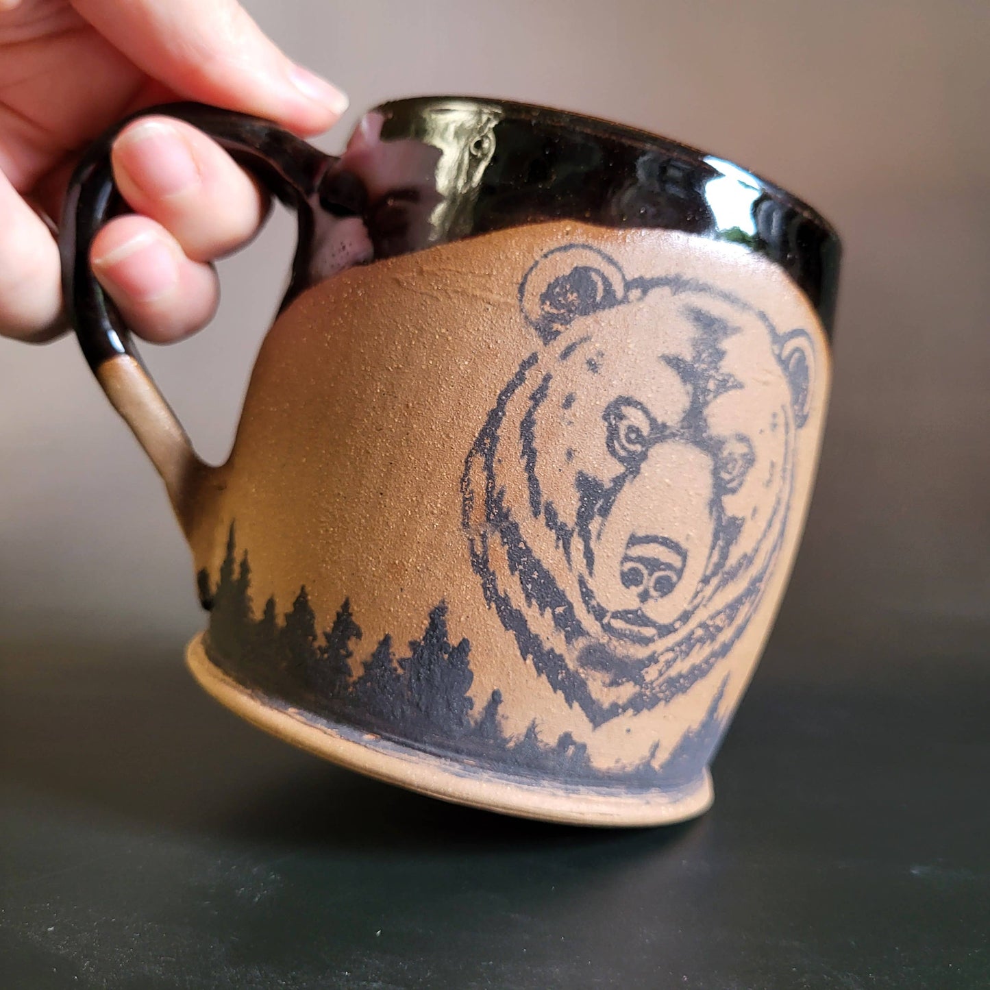 Divine Vessels Pottery - Grizzly Bear Mug with Brown Glaze