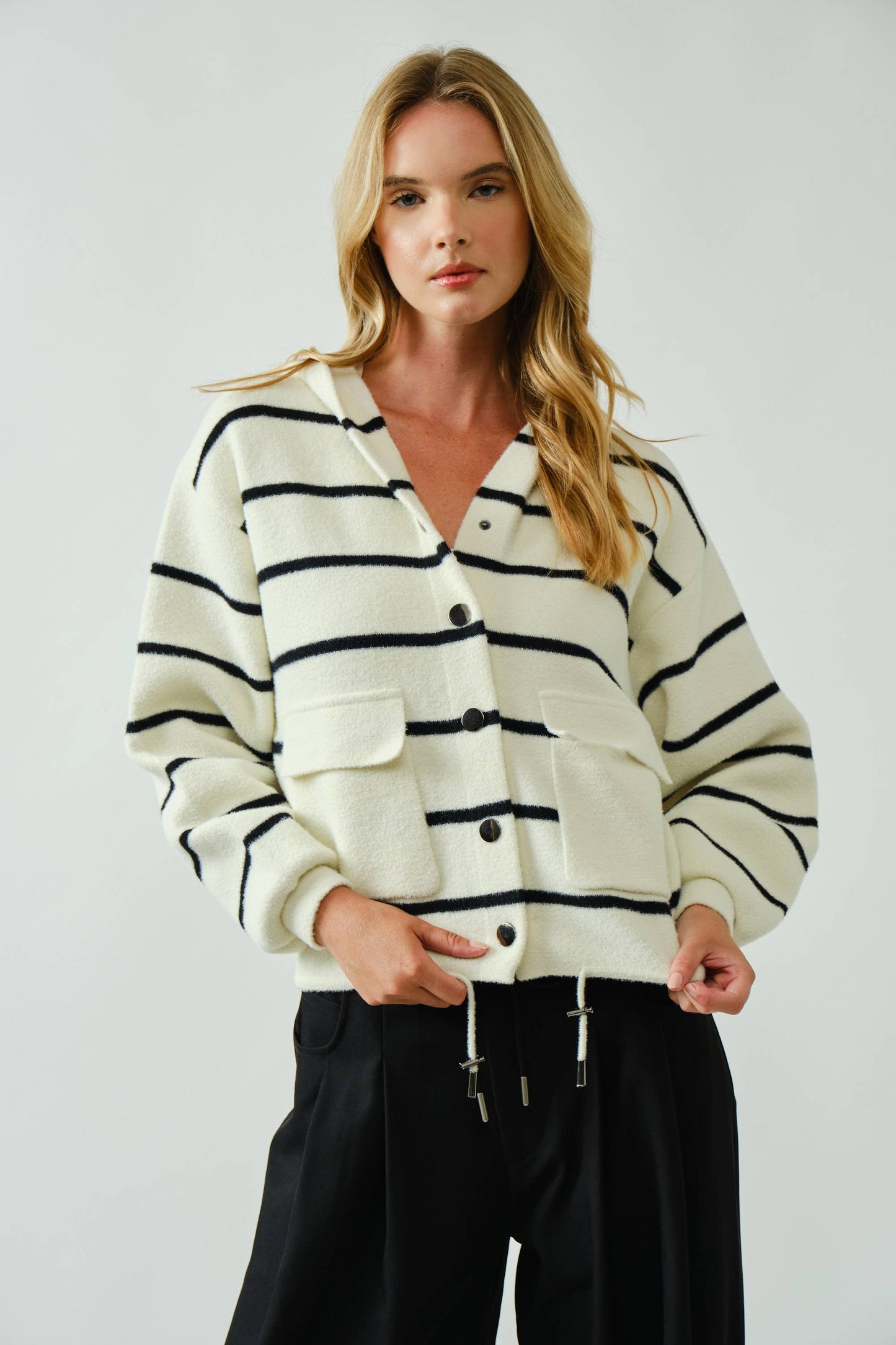 Aaron & Amber  COZY SOFT HOODED SWEATER CARDIGAN