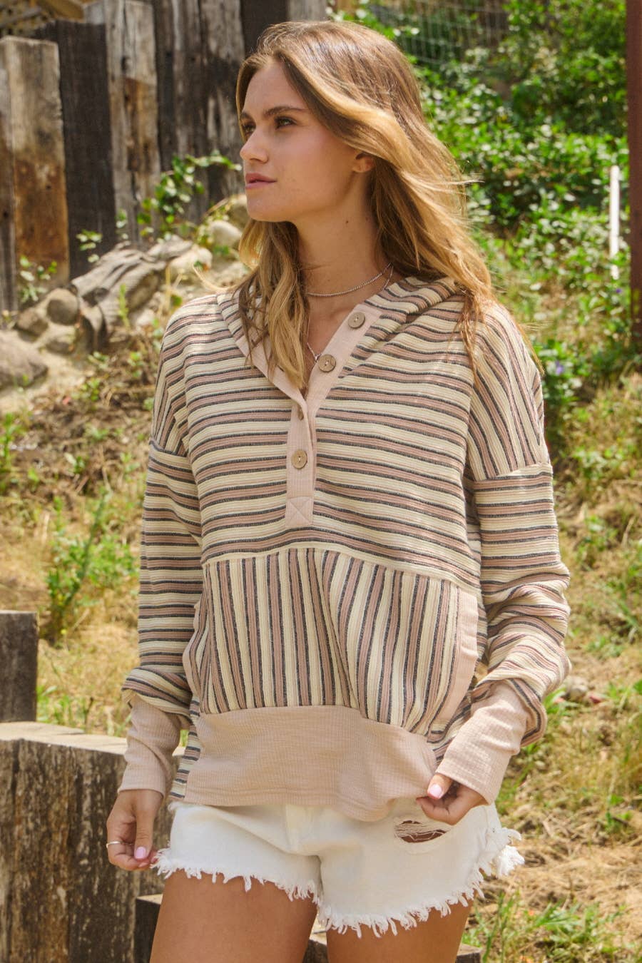 Oddi - Textured Striped Jacquard Hooded Sweatshirt