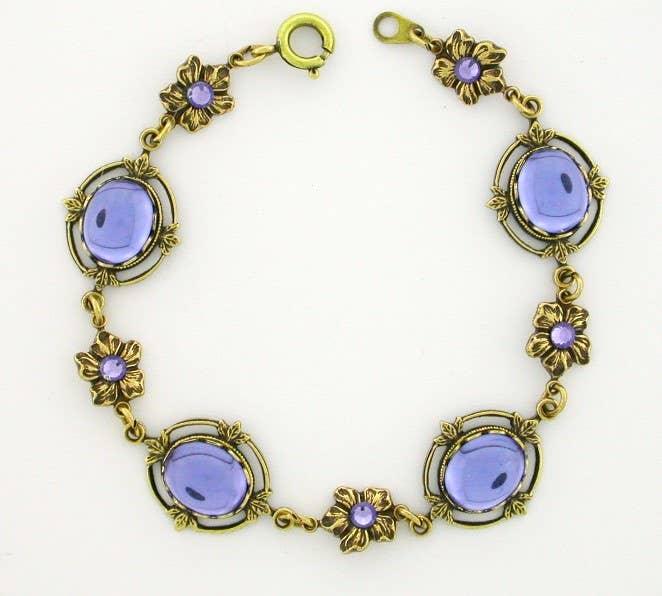 VintageJewelrymine - Victorian Style Crystal Cabochon Bracelet - Tanzanite