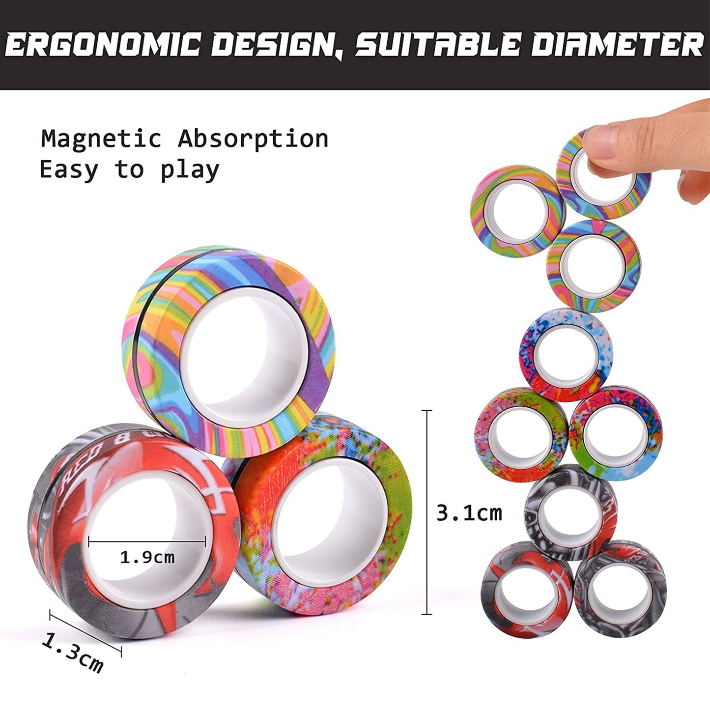 JSBlueRidge Toys - Magnetic Finger Rings Fidget Kids Toy- Assorted in Bulk