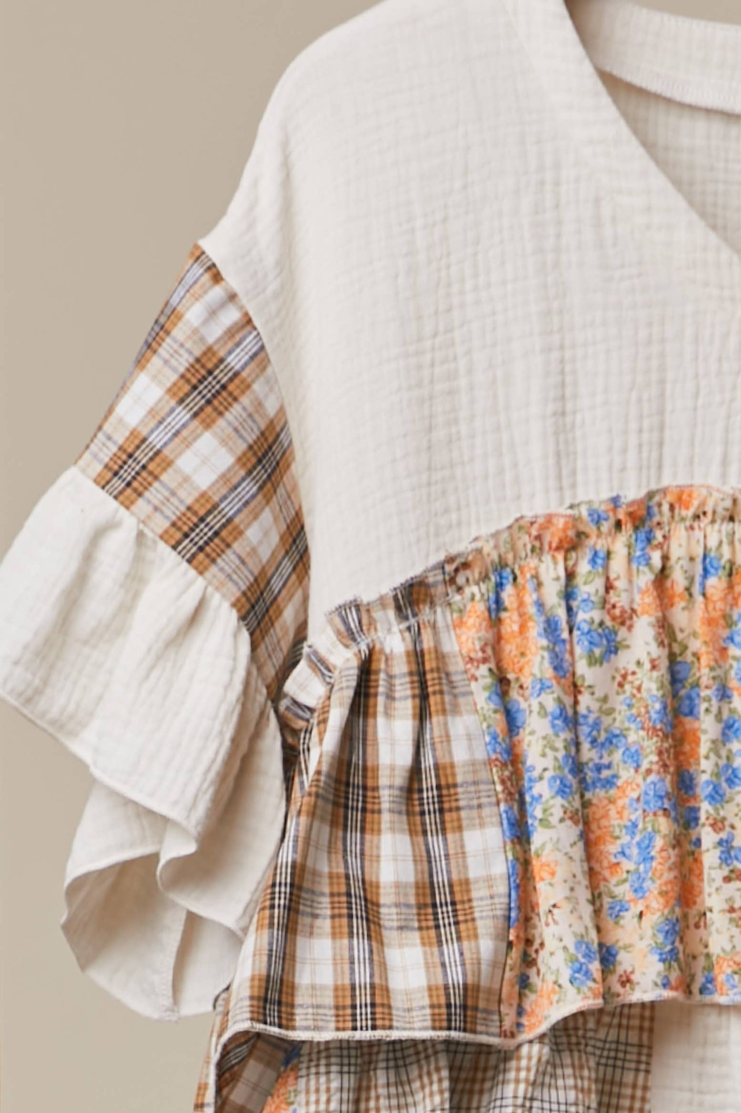 Mello. - Vintage Patchwork Ruffle Hem Top