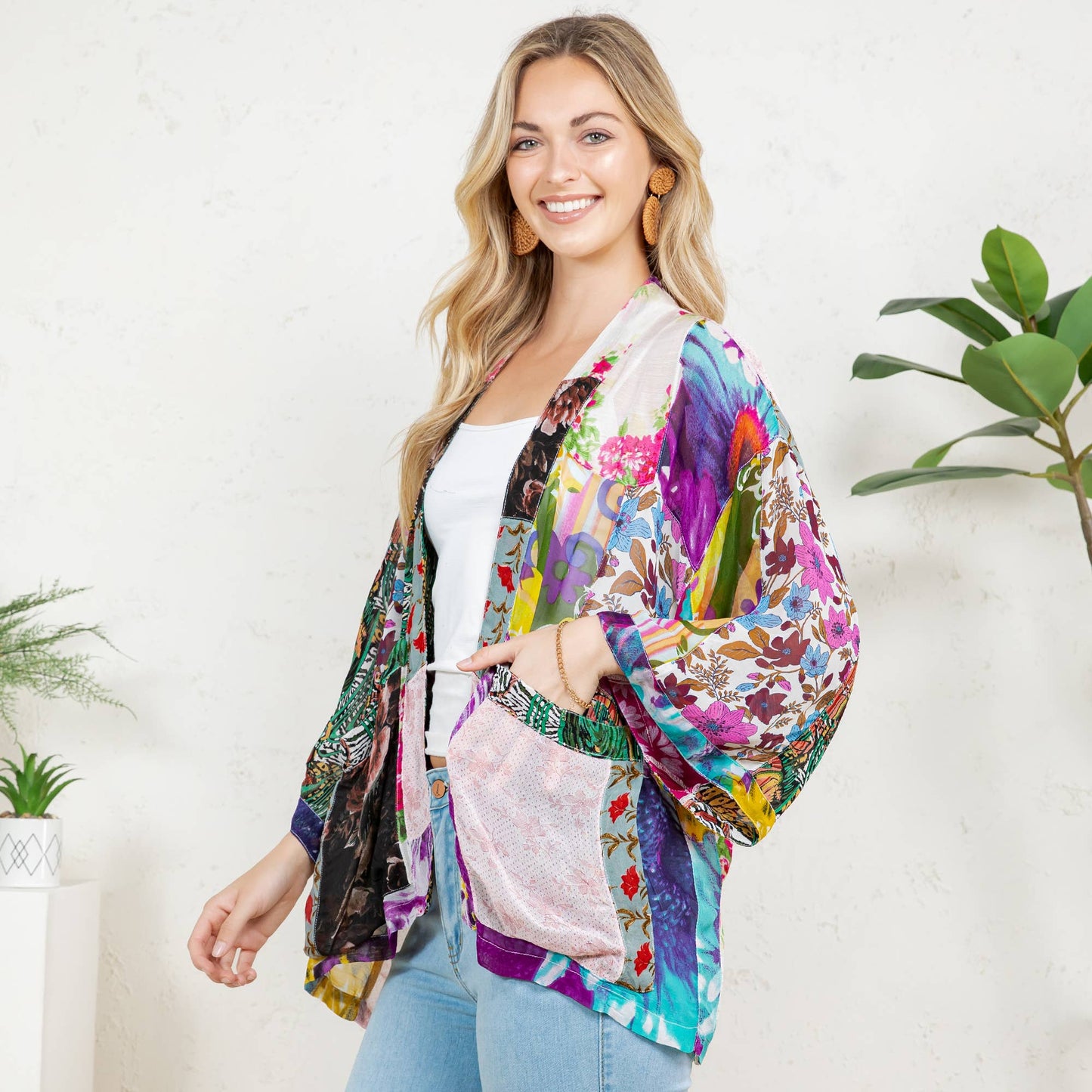 Young Threads - Kimono Top In Overdyed Mix N Match Patches - in 7 Color ways