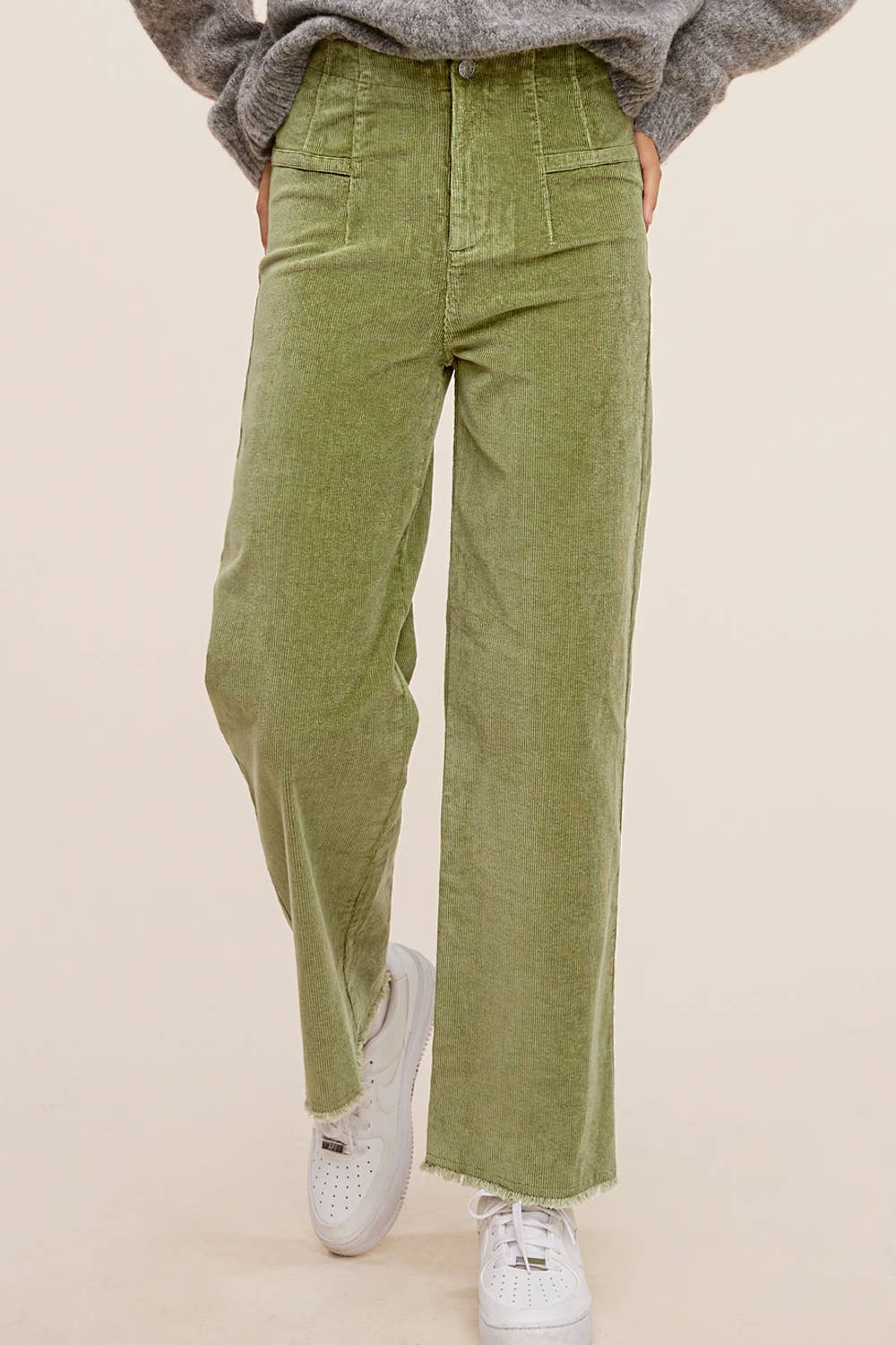 La Miel - MCP4220-Mineral Washed High Waisted Wide Leg Corduroy Pants