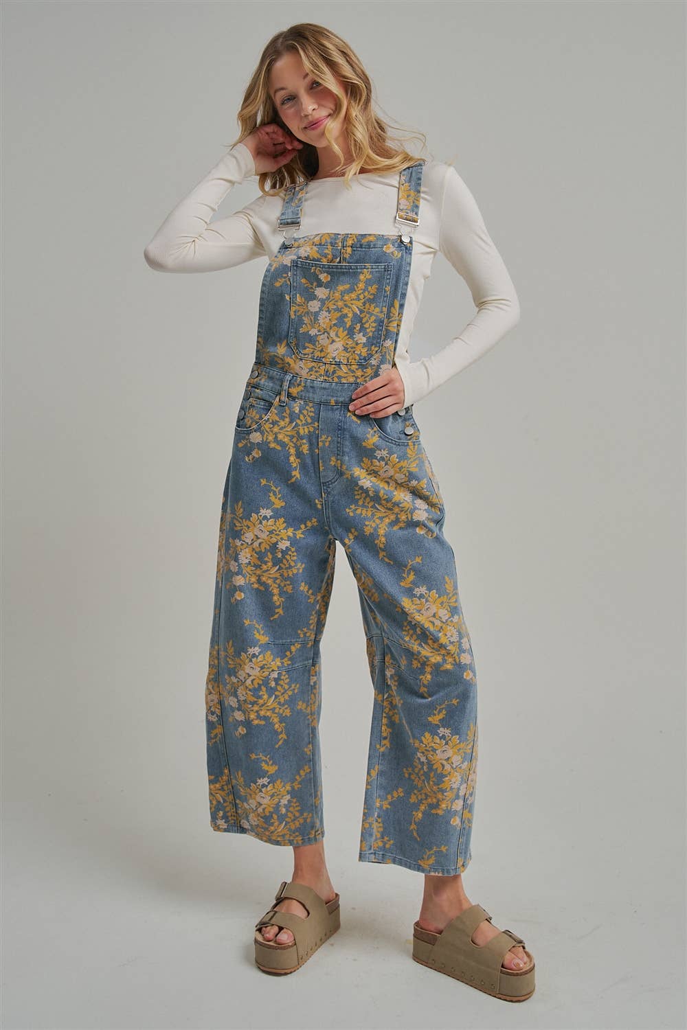 BON - FLORAL PRINT DENIM OVERALL JUMPSUIT_JLB80013-09