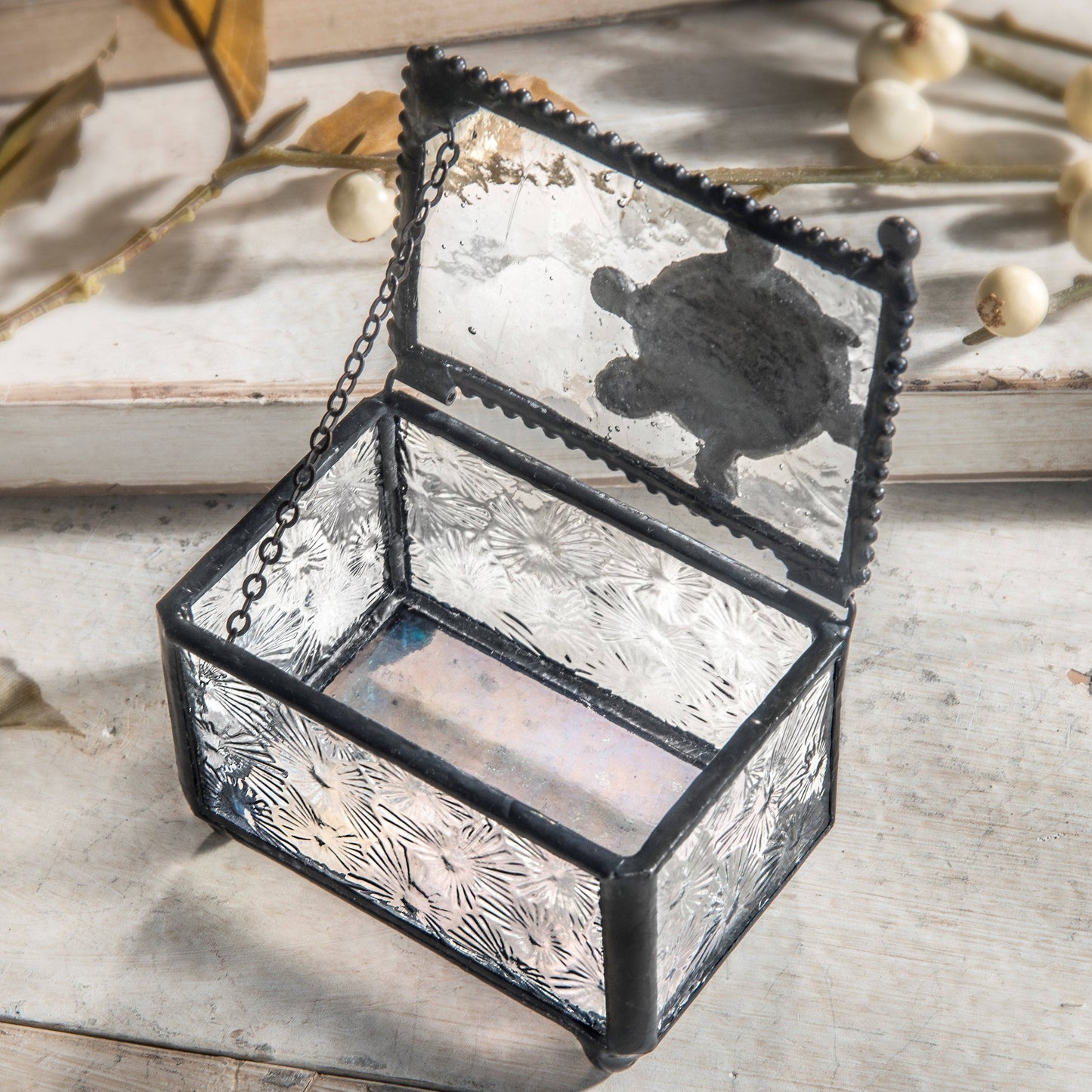 J Devlin Glass Art & Bert Anderson Collection - Glass Jewelry Box with Sea Turtle Accent Keepsake - J Devlin