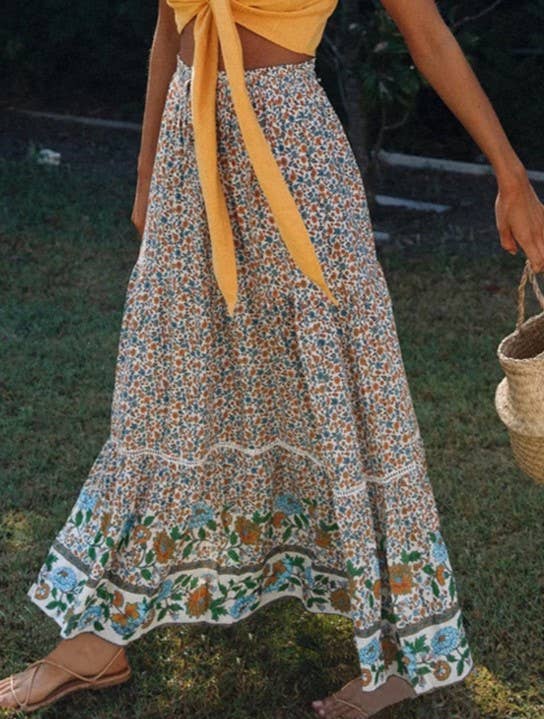 Rosa Clothing - Bohemian Lace With A Large Hem Panelled Maxi Skirt