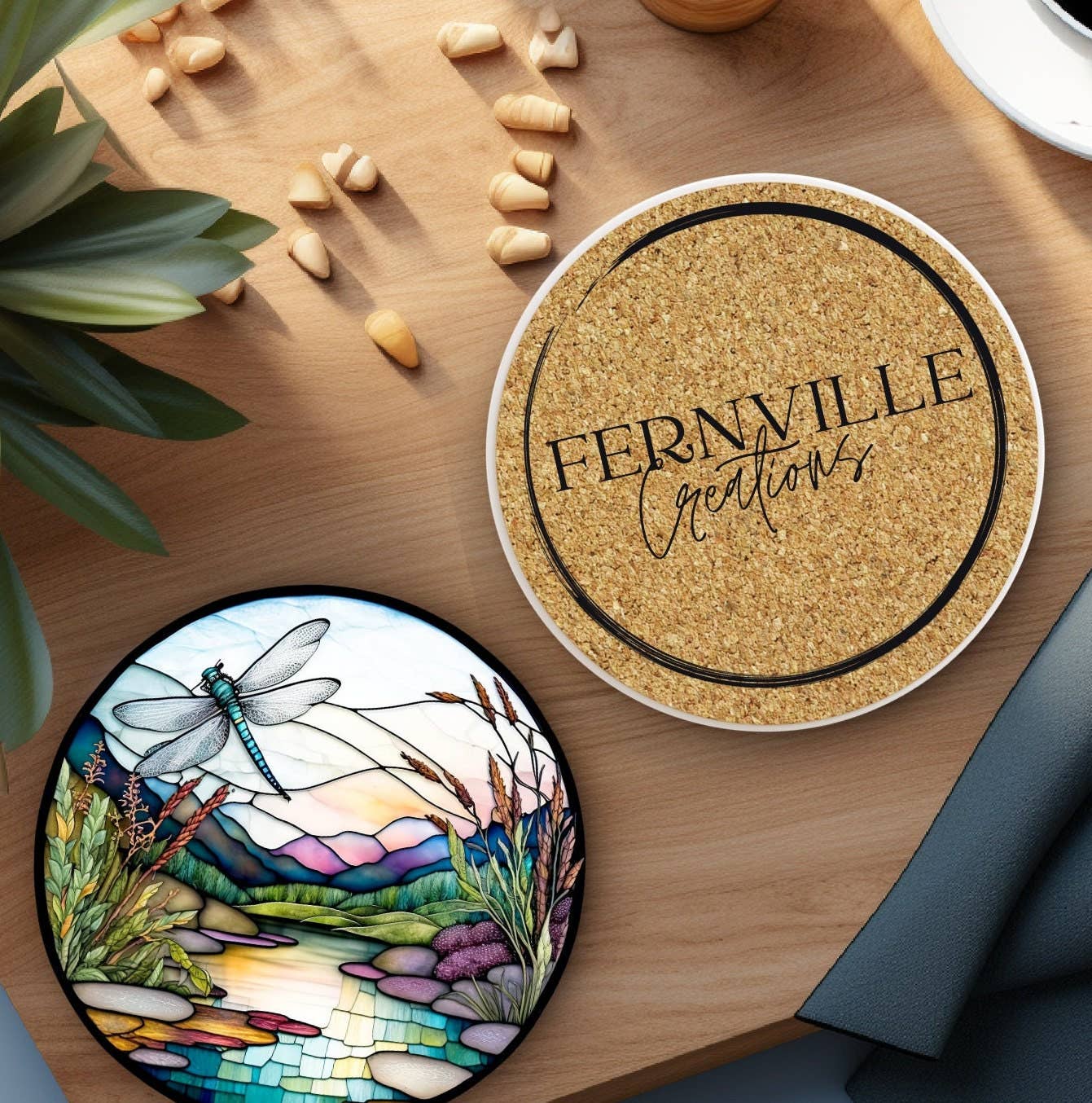 Fernville Creations - Dragonfly Ceramic Coaster: Tabletop Decor Piece