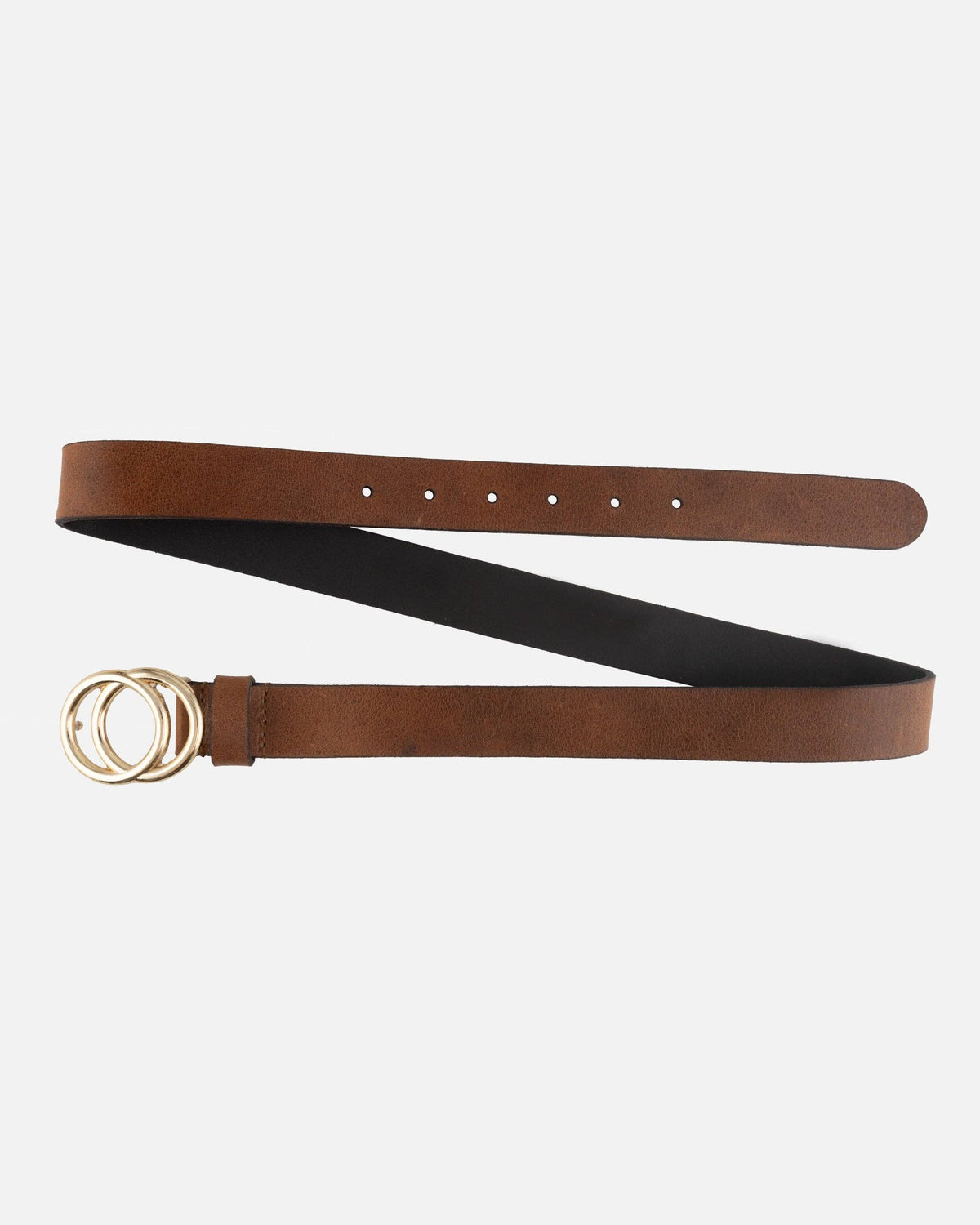 Amsterdam Heritage Leather Belts, Bags, Jackets & Apparel - Caia | Double Ring Leather Belt with Gold Buckle
