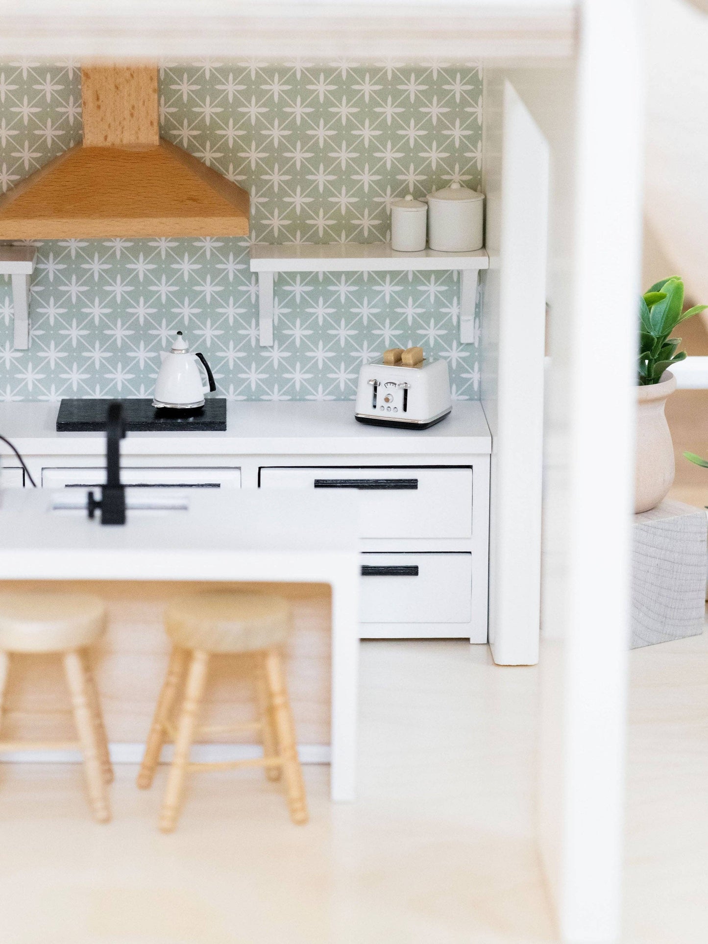 Macy Mae Dollhouse Designs - Dollhouse Modern Kitchen Island + Sink | Natural Wood White