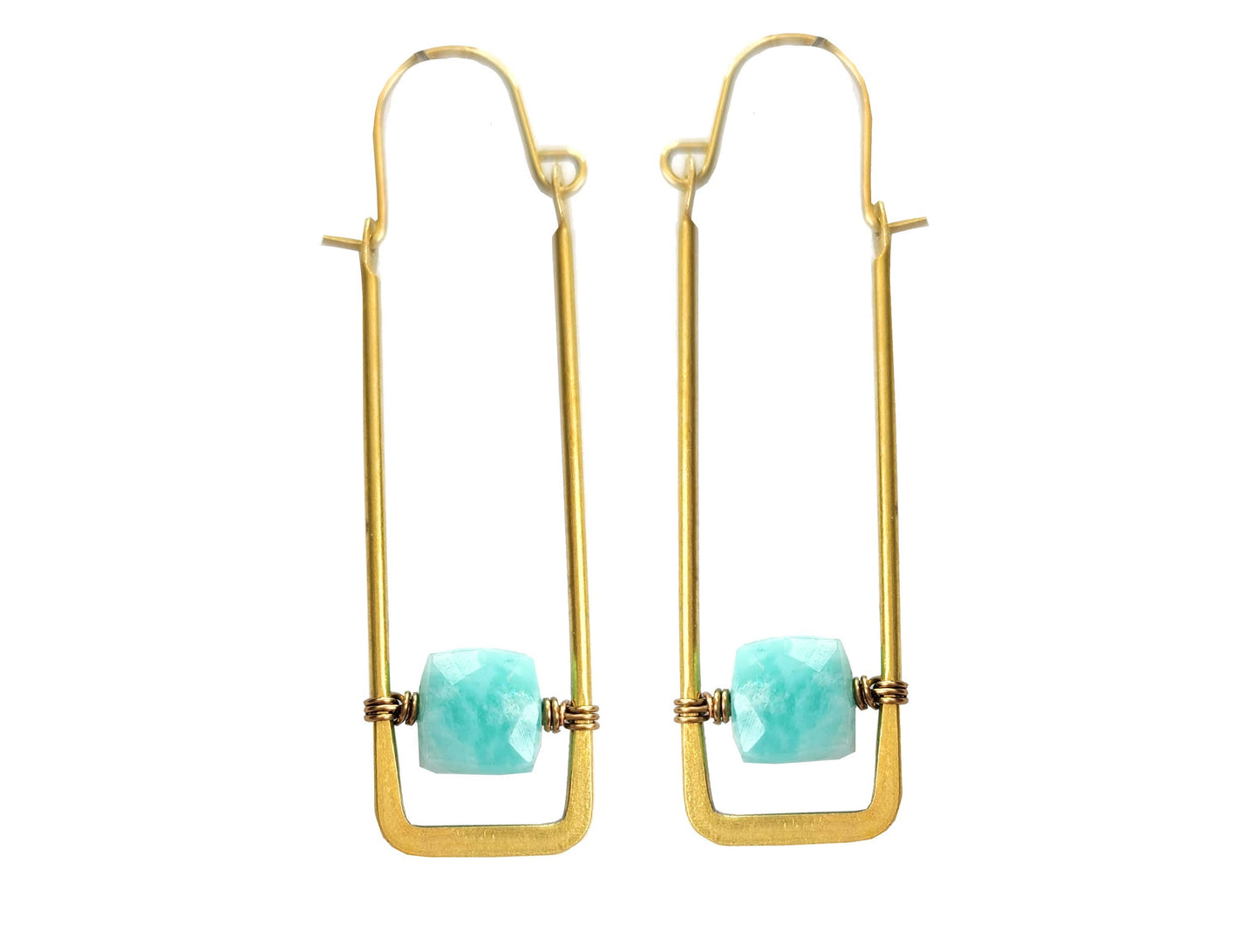 Edgy Petal Jewelry - Rectangle Hoop Earrings with Cube Gemstones multiple colors