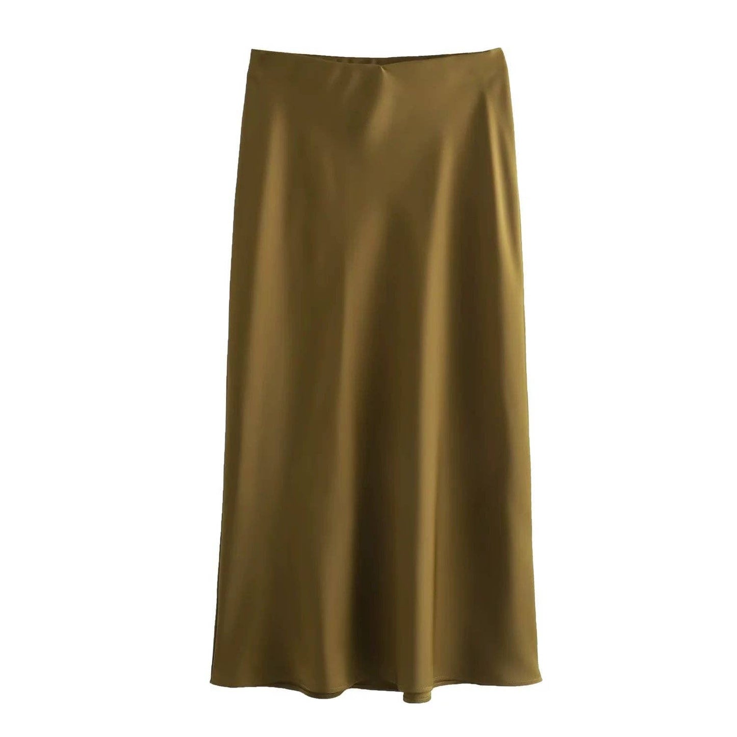 Sweetkama - Ladies Solid Color Satin Midi Skirt 5515