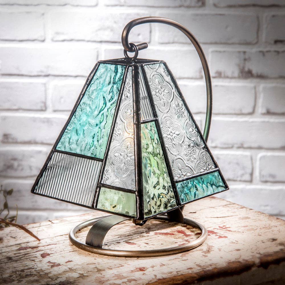 J Devlin Glass Art & Bert Anderson Collection - Lam 710 Pale Blue, Pale Green and Clear Textures Mini Lamp