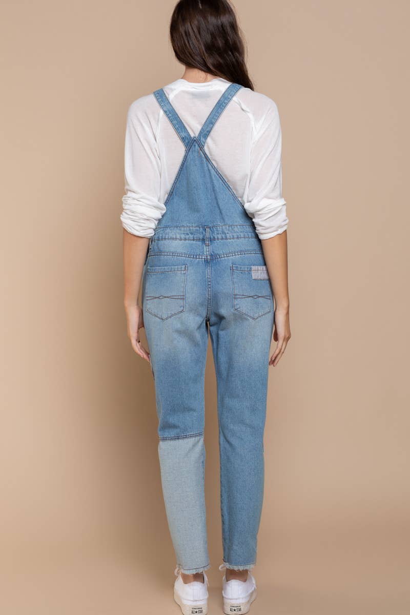 Pol Clothing - Front Chest Zipper Denim Overalls with Slim Legs