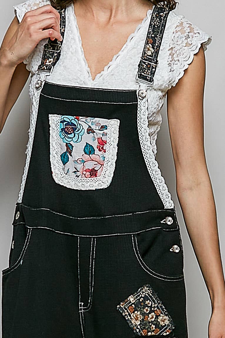 Pol Clothing - Feminine Mixed Printed Fabric Ruffle Wide Leg Overall