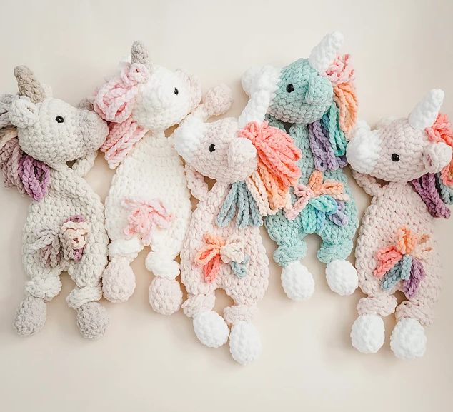 The Lumber Creek Co - Crochet Unicorn Plushie Snuggler Lovey Stuffed Animal Toy