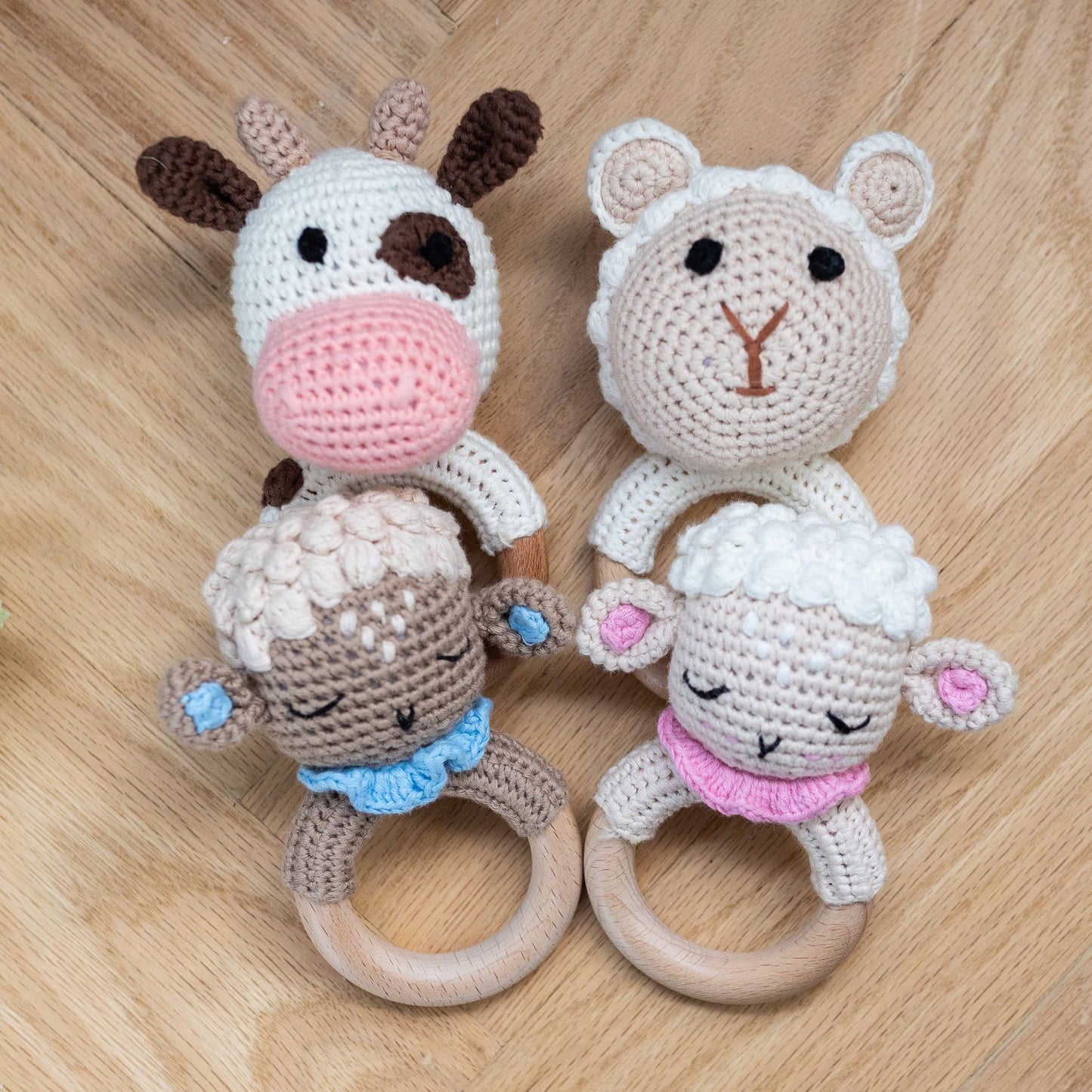 Wonderjoys Baby Co - Animal Hand Crochet Rattles - Barnyard Friends