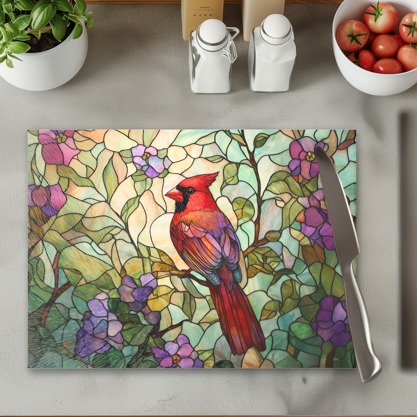 Fernville Creations - Tempered Glass Cutting Board: Cardinal Serving Tray