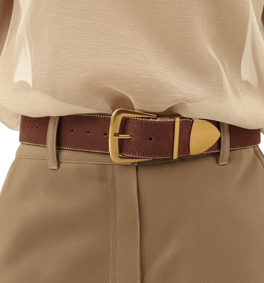 Most Wanted USA - Zipper-Lined Suede Belt with Gold Hardware