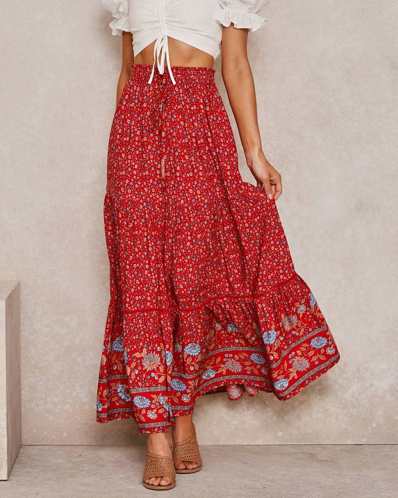 Rosa Clothing - Bohemian Lace With A Large Hem Panelled Maxi Skirt