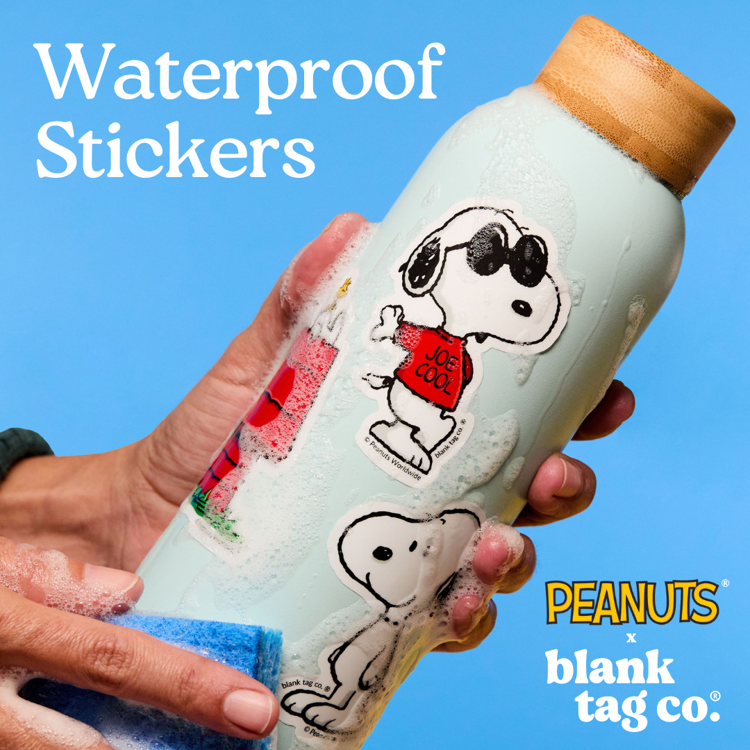 Blank Tag Co. Stickers - Waterproof Stickers - Peanuts® Snoopy and Woodstock Eating Ice Cream Waterproof
