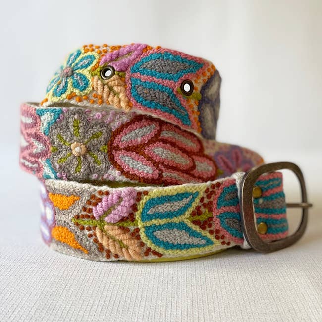 Jenny Krauss - Folklorica Floral Embroidered Wool Belt, Cream