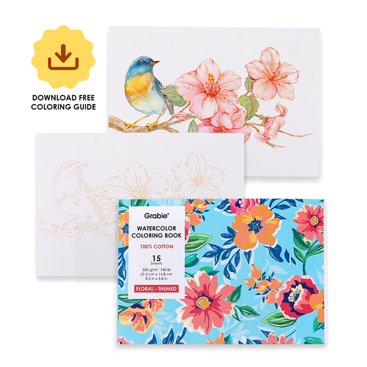 Grabie - Grabie 15 Sheets 140LB Floral-Themed Watercolor Coloring Book