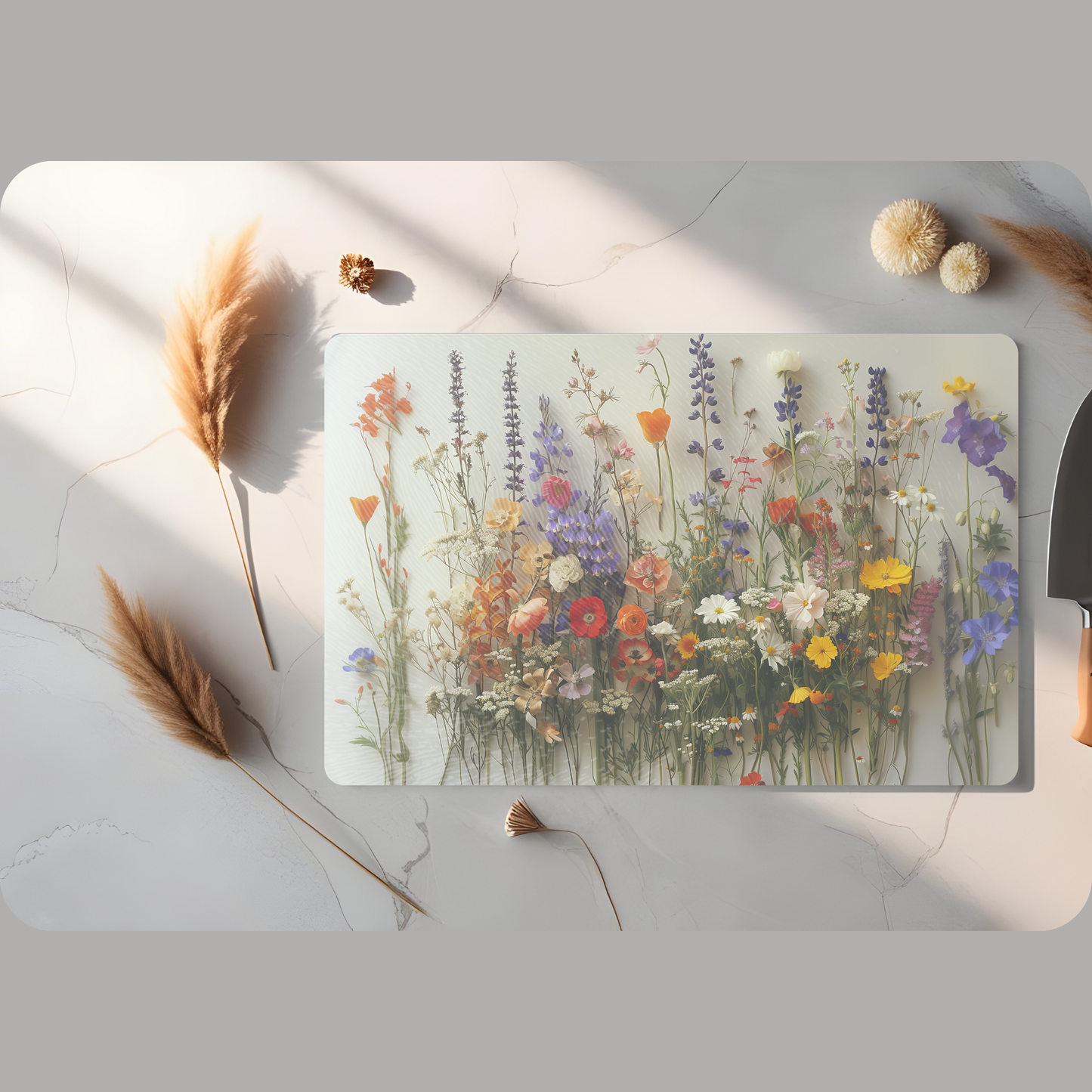 Fernville Creations - Tempered Glass Cutting Board: Wildflower Charcuterie Tray