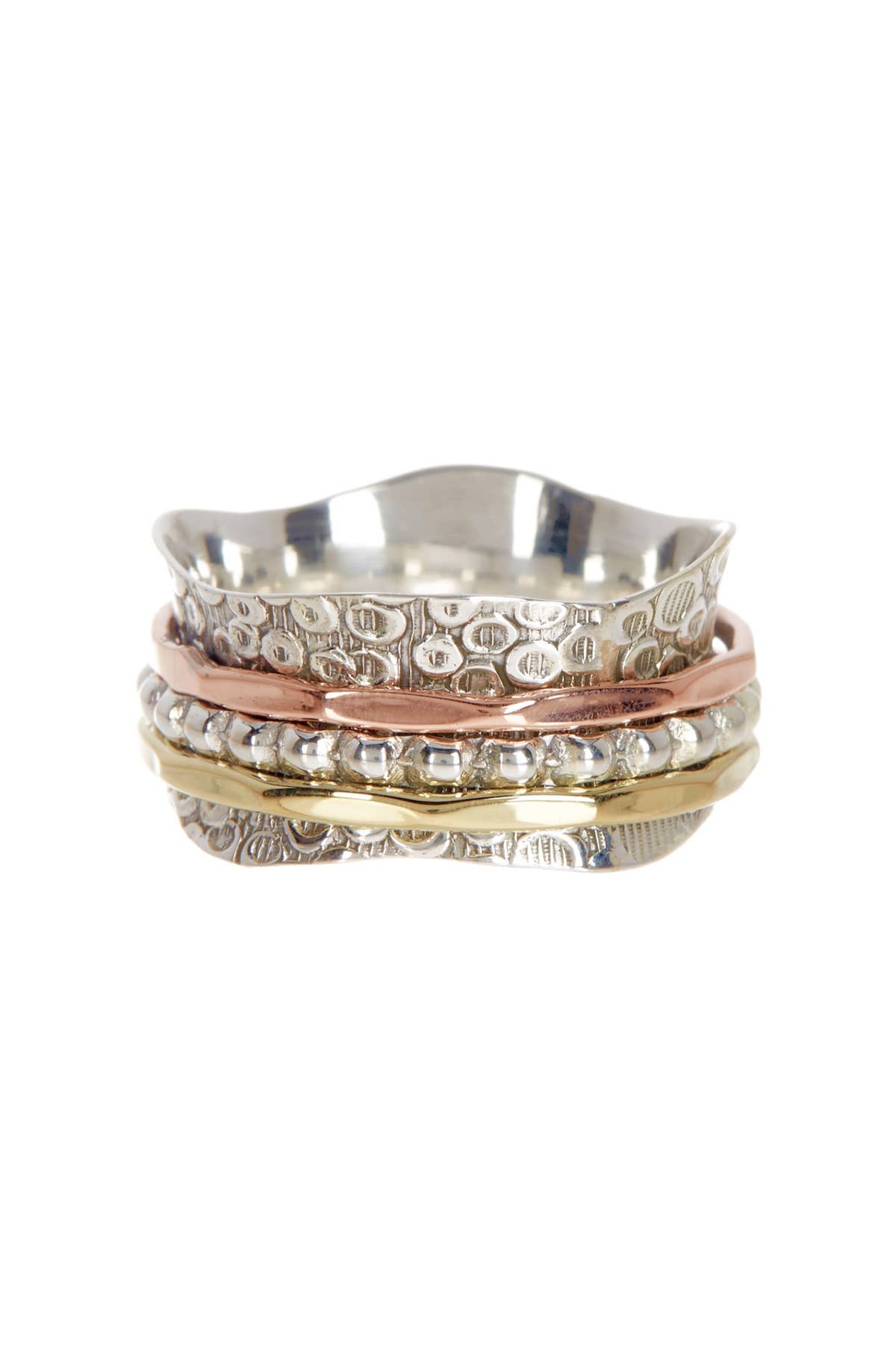 Zoey Simmons - Bali Style Spinner Ring In Tr-Color - SP/GP/RG