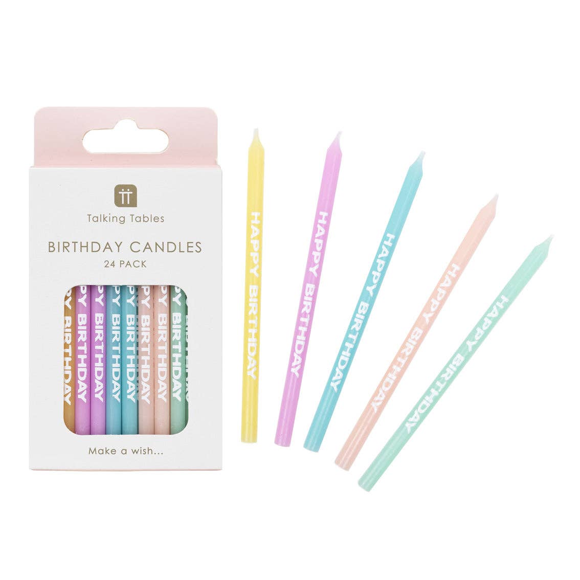 Talking Tables USA - Home, Birthday, Games & Seasonal Decor - Pastel Happy Birthday Candles - 24 Pack | Cake Candless |