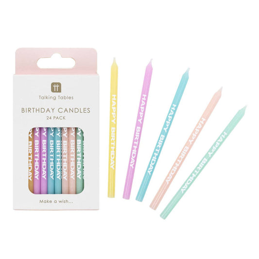 Talking Tables USA - Home, Birthday, Games & Seasonal Decor - Pastel Happy Birthday Candles - 24 Pack | Cake Candless |