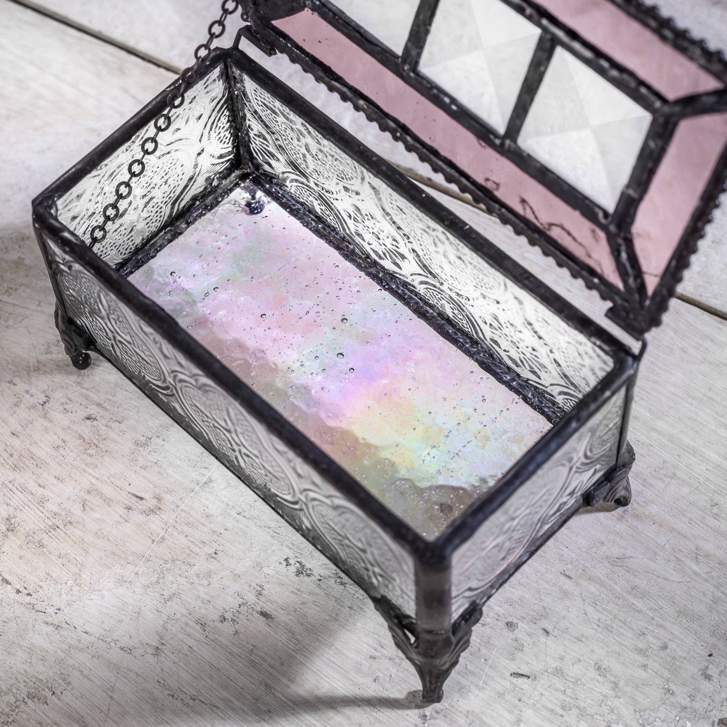 J Devlin Glass Art & Bert Anderson Collection - Glass Jewelry Box with Beveled Lid & Rose Glass – J Devlin