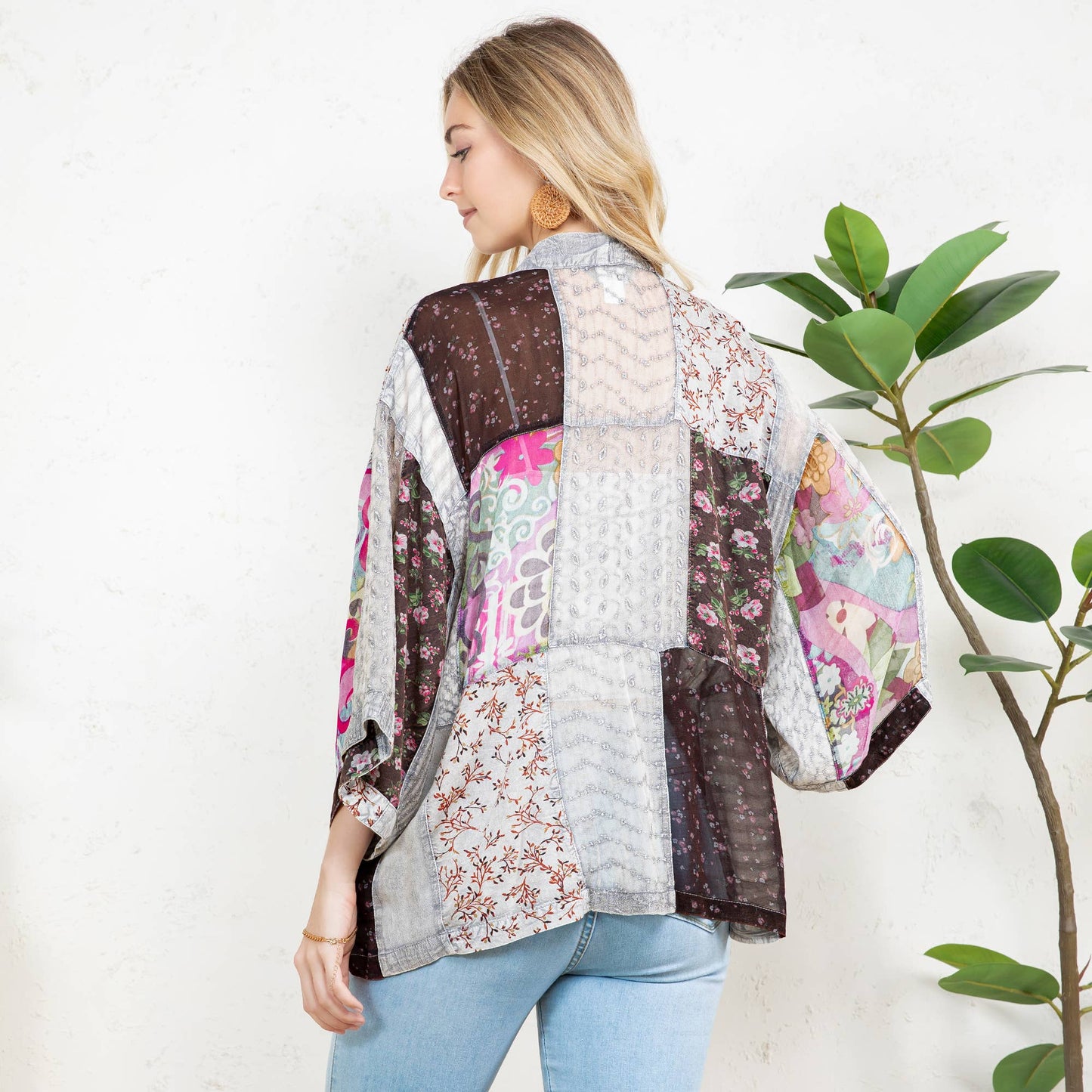 Young Threads - Kimono Top In Overdyed Mix N Match Patches - in 7 Color ways