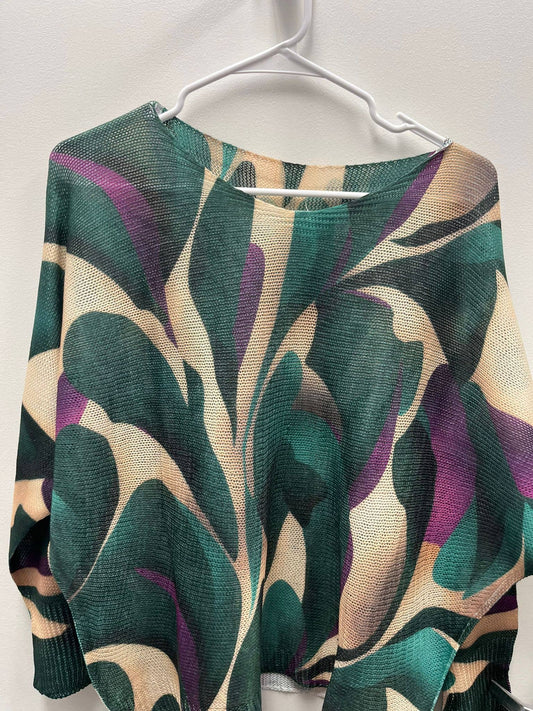 LOOWIE -  Z455 Green Abstract Round Knit Printed Sweater LOOWIE