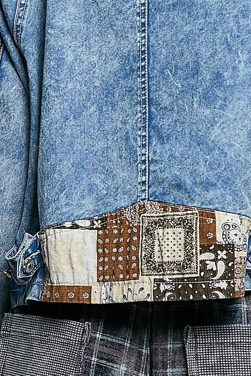 Pol Clothing - Soft Corduroy Sleeves Contrast Cropped Patchwork Jacket