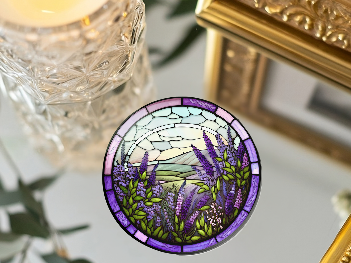Fernville Creations - Lavender Floral Ceramic Coaster, Eco-Friendly Home Decor