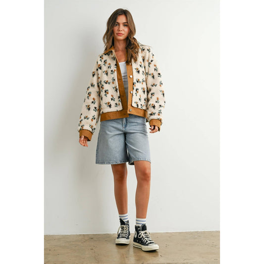 BUTTERMELON - Floral  Collared Button-Down Jacket - BMJ7881