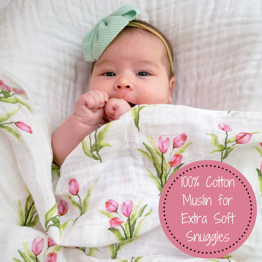 LollyBanks - Tulip Garden Baby Swaddle Blanket