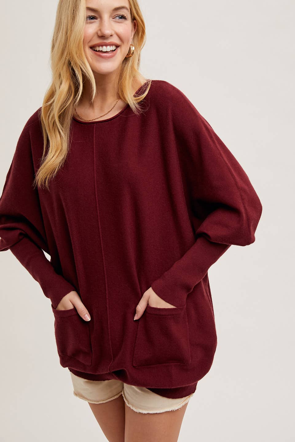 Bluivy - DOLMAN TUNIC KNIT SWEATER WITH POCKET