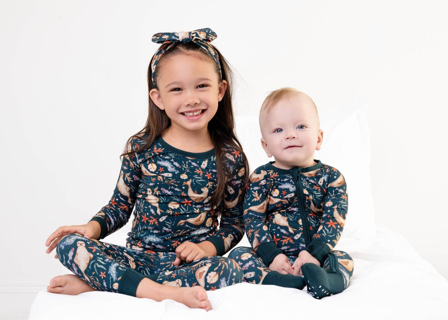 Jammie Session formerly Big Dreams Little Jammies - Waves & Whiskers Long Sleeve Kids Bamboo Pajamas sets, Baby toddler Unisex kids sleepwear, Gender natural Clothing, Kids outfit, Matching Family Pajamas,