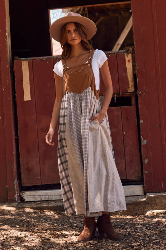 Oddi - Patchwork Plaid Overall Dress