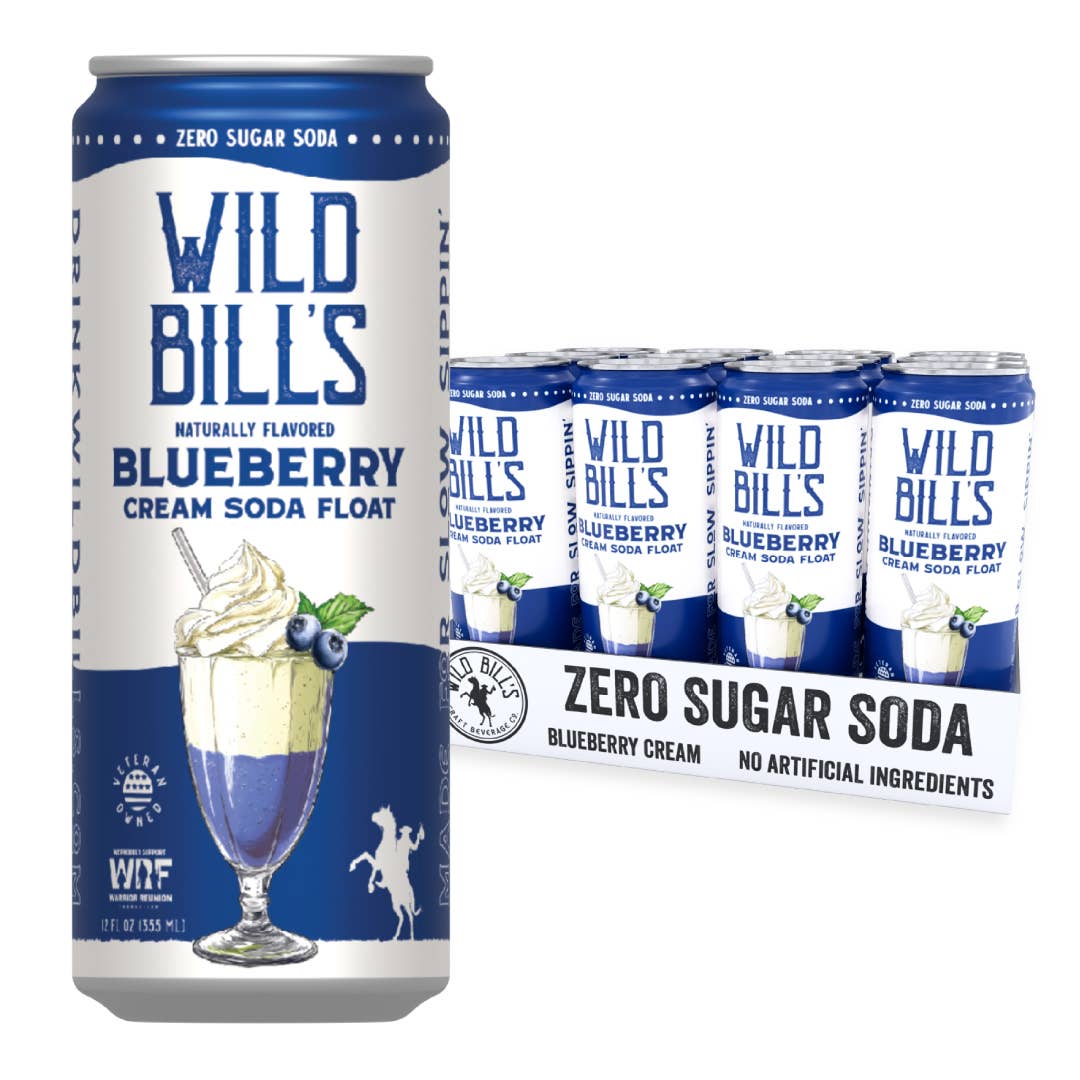 Wild Bill’s Craft Beverage Co. - Blueberry: Zero Sugar Soda, Clean Ingredients, 12-Pack, Cans