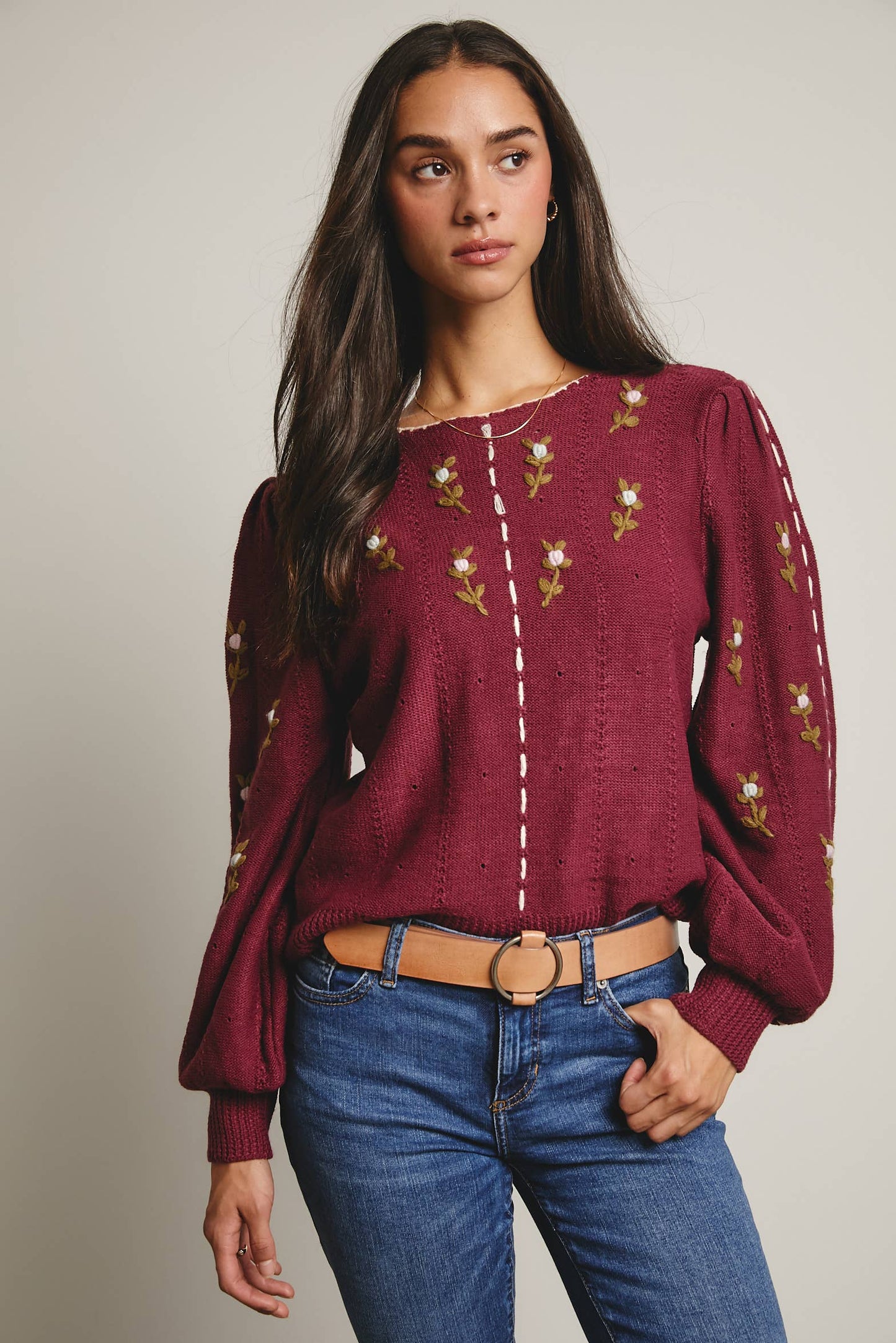 Forte - Embroidered Blossom Knit Sweater FSW0002
