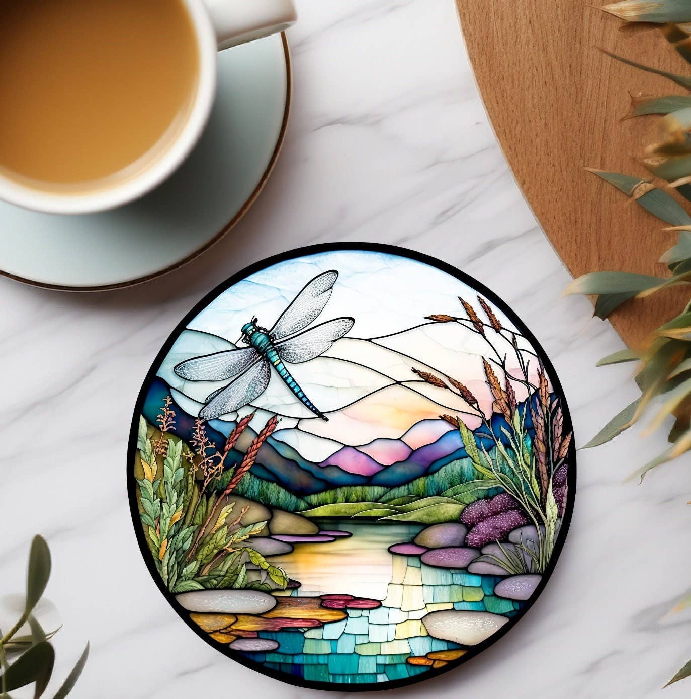 Fernville Creations - Dragonfly Ceramic Coaster: Tabletop Decor Piece