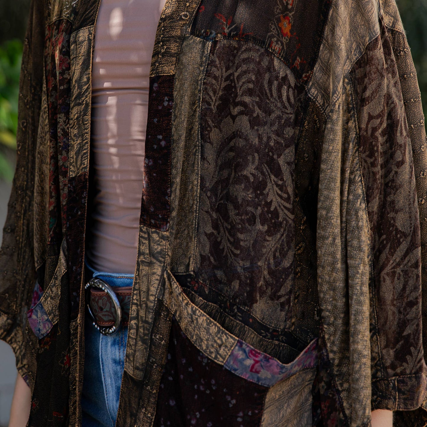 Young Threads - Kimono Top In Overdyed Mix N Match Patches - in 7 Color ways