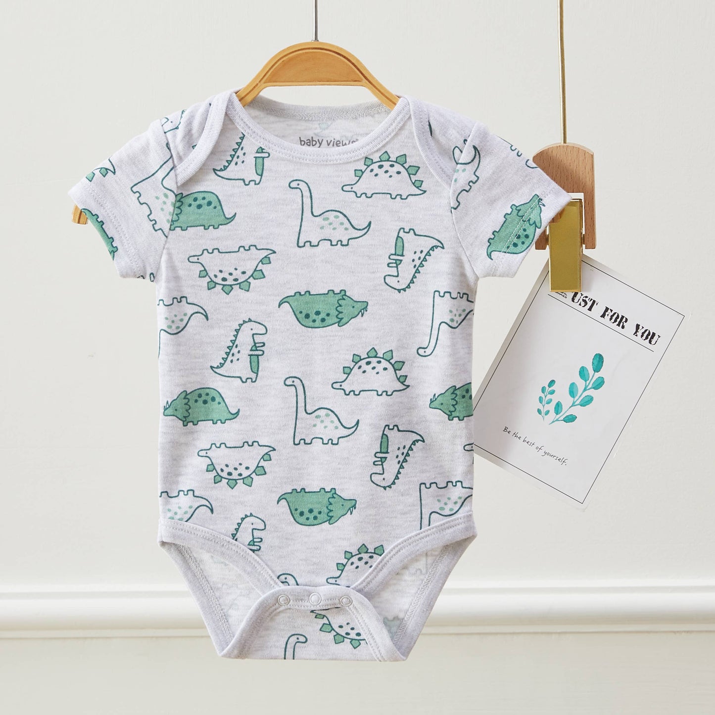 Lollipop Dreams - Pack of 3 Baby Boys Dinosaur Pattern Bodysuits Short Sleeve